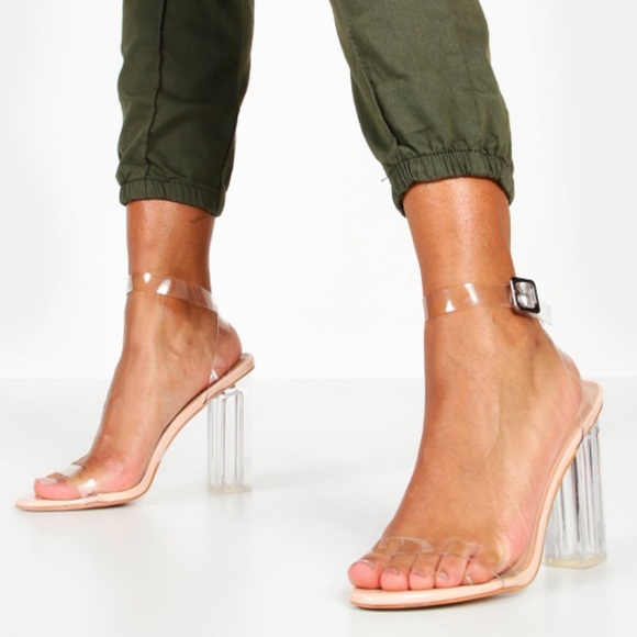 Boohoo Shoes - Boohoo Open Toe Clear Nude Heels